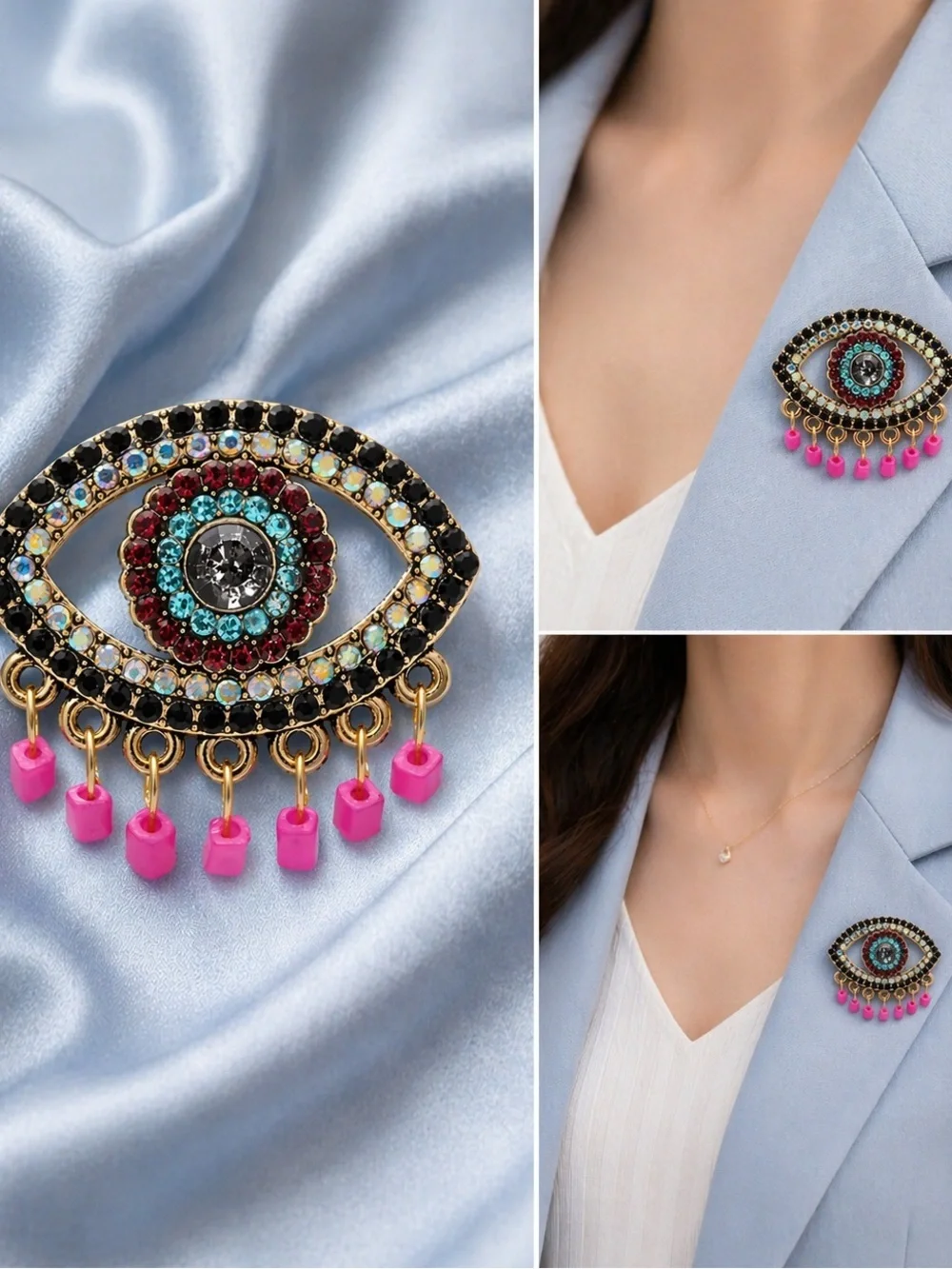 Blue Eyes Pink Gold Brooch